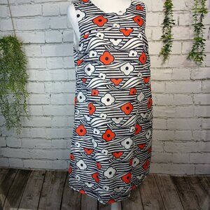 KAARI BLUE DRESS, BLUE WHITE AND RED, A LINE COTTON MESH SHIFT DRESS, SIZE 14